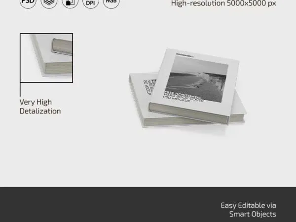 Horizontal Hard Book Cover Mockup in 3 Sights 1