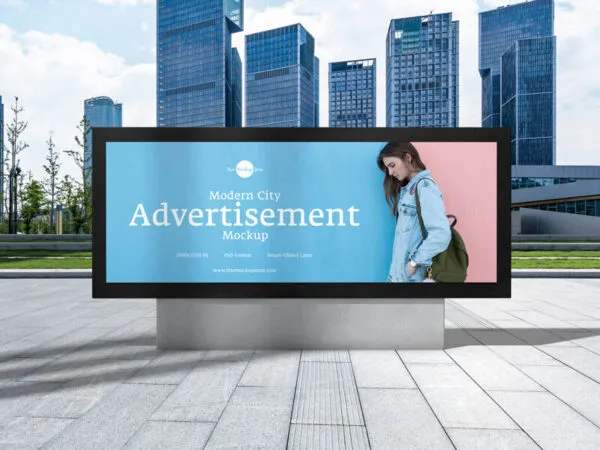 Horizontal Signage in City Standing in the Front View Mockup 1