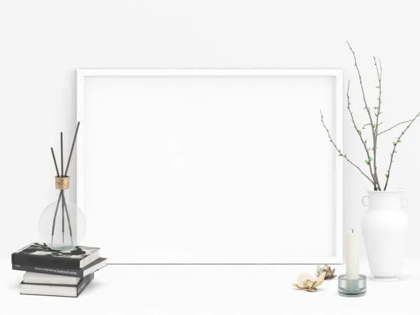 Horizontal White Poster Surrounded by Several Items Mockup 1