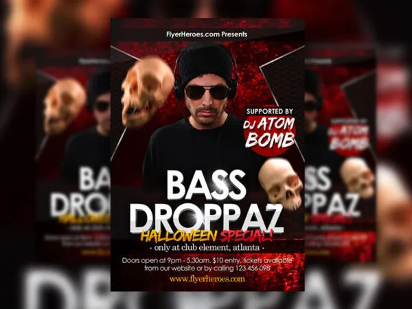Horror Halloween Flyer Template Featuring Falling Skulls 1