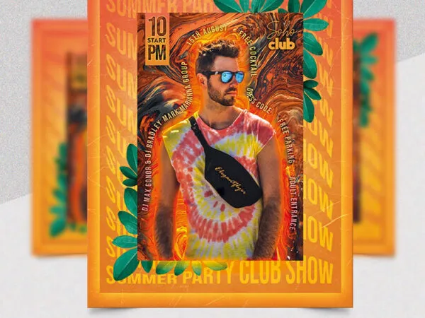 Hot Frame Leafy Photo DJ Night Party Flyer Template 1