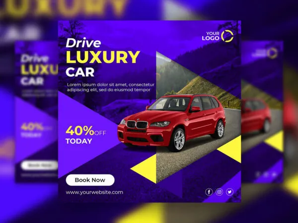 Hot Purple and Yellow Luxury Rent Car Flyer Instagram Template 1