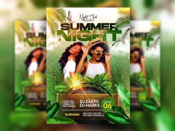 Hot Tropical Night Club Summer Party Flyer Template 1
