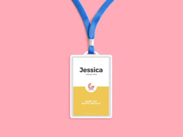 ID Card and Lanyard Laid in the Top View Mockup 1