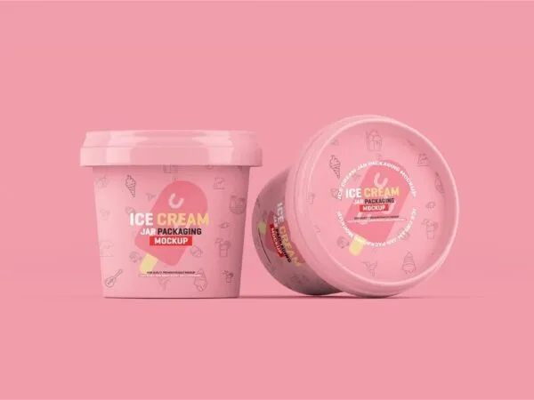 Ice Cream Jar Mockup in 3 Showcases 1