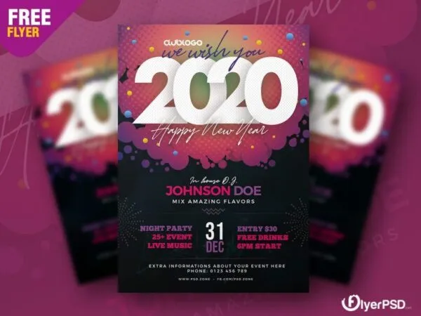 Illustrated Abstract New Year Party Flyer Template 1