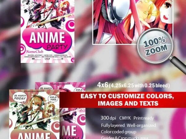 Illustrated Anime Party Flyer Template 1