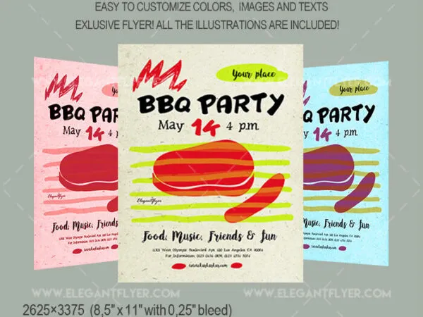 Illustrated BBQ Party Flyer and Facebook Cover Template 1