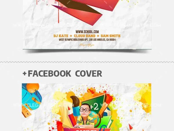 Illustrated Back To School Party Flyer Template and Facebook Cover 1