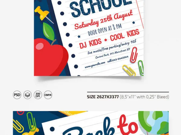 Illustrated Back to school Flyer and Facebook Cover Template 1