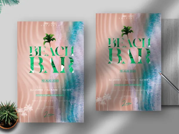 Illustrated Beach Bar Flyer Template 1