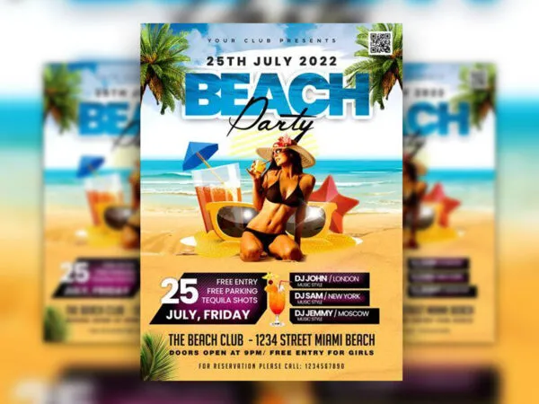 Illustrated Beach Club Flyer Template 1