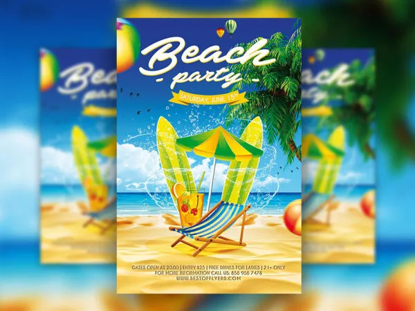 Illustrated Beach Party Poster and Facebook Cover Templates 1