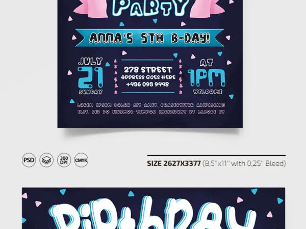 Illustrated Birthday Party Flyer Template with a Facebook Cover 1