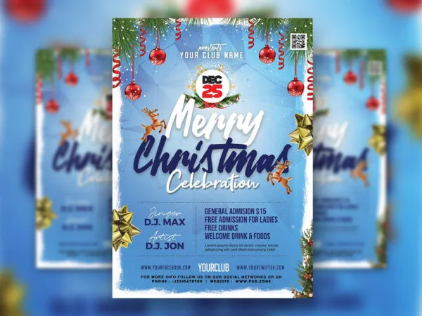 Illustrated Blue Christmas Event Flyer Template 1