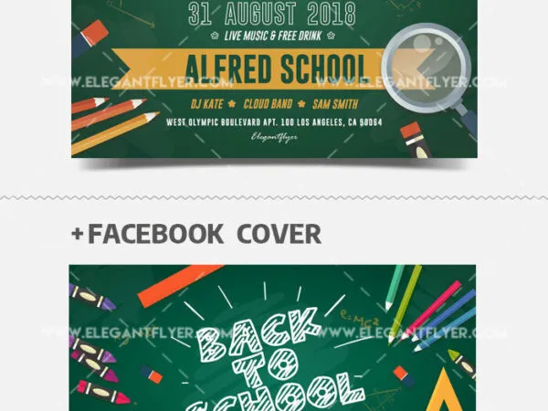 Illustrated Border Back To School Party Flyer and Facebook Templates 1