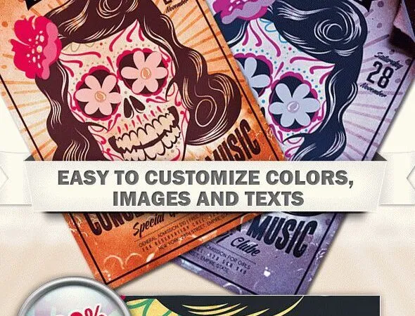 Illustrated Border Rock Music Concert Flyer Template and Facebook Cover 1