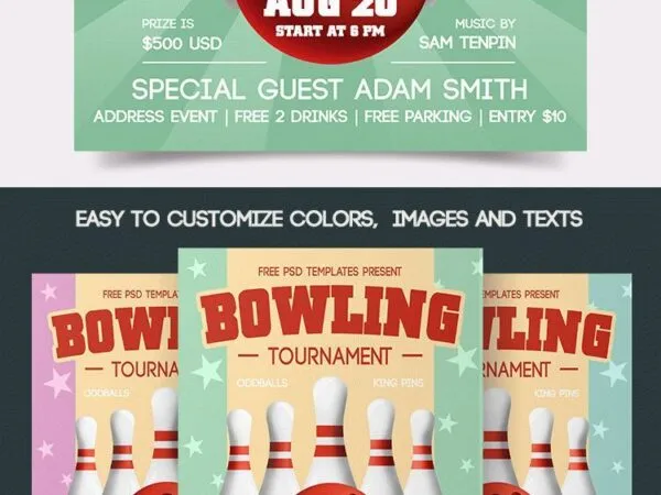 Illustrated Bowling Tournament Flyer Template 1