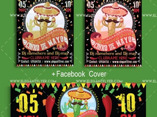 Illustrated Cinco De Mayo Food Flyer Template with a Facebook Cover 1