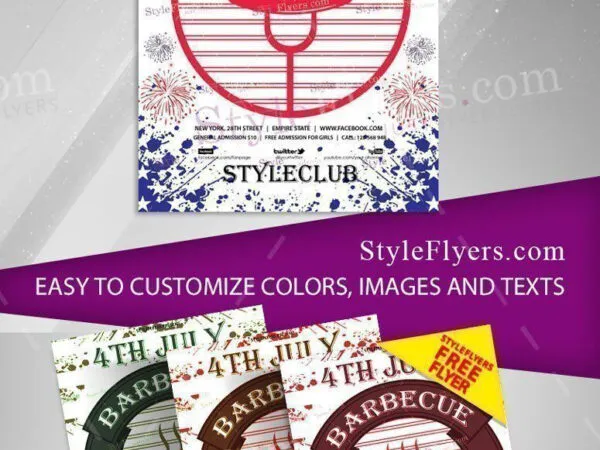 Illustrated Circle 4th of July BBQ Flyer Template 1