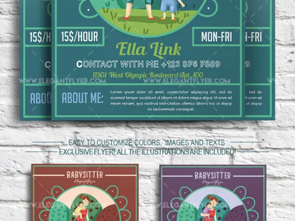 Illustrated Circle Babysitter Flyer Template and Facebook Cover 1