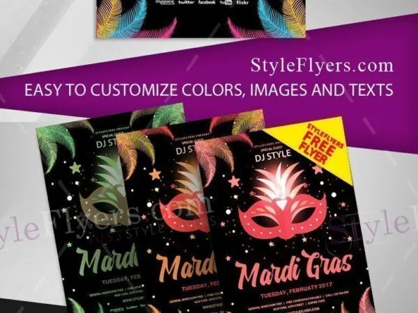 Illustrated Colorful Mardi Gras Flyer Template 1