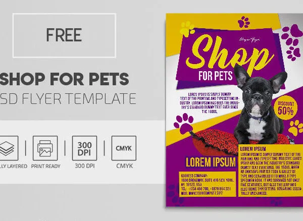 Illustrated Colorful Shop For Pets Flyer Template 1