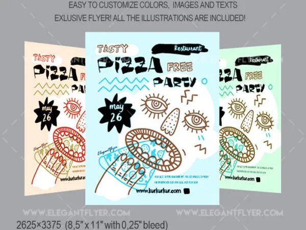 Illustrated Creative Pizza Party Flyer Template and Facebook Cover 1