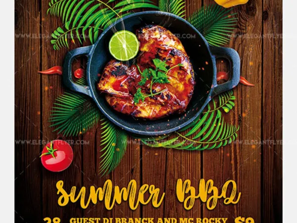 Illustrated Creative Summer BBQ Party Flyer Template 1