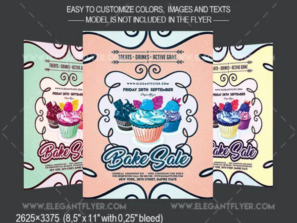 Illustrated Dotted Border Bake Sale Flyer Template and Facebook Cover 1