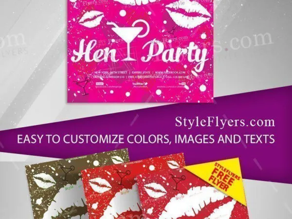 Illustrated Dotted Hen Party Flyer Template 1