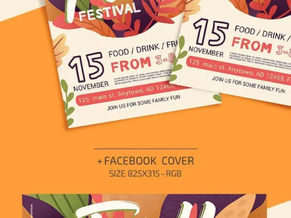 Illustrated Fall Festival Facebook Cover and Flyer Templates 1