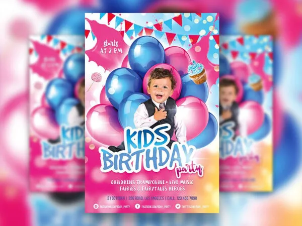 Illustrated Festive Birthday Party Flyer Template 1