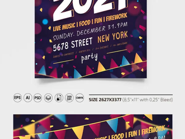 Illustrated Festive New Years Eve Party Flyer and Facebook Cover Templates 1