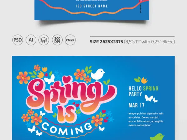 Illustrated Floral Spring Party Flyer and Facebook Cover Templates 1