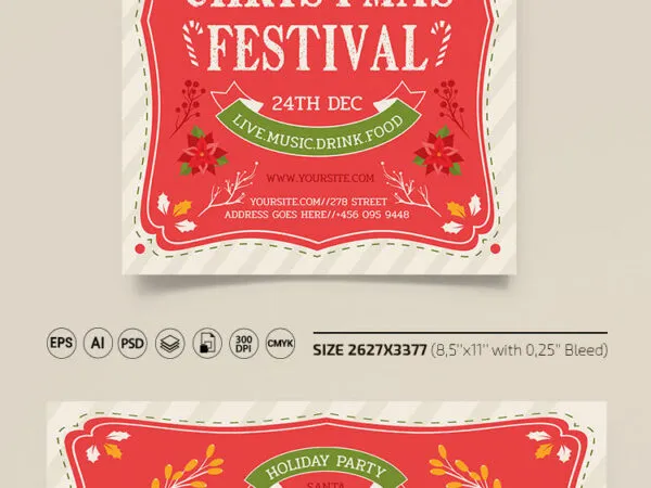 Illustrated Flowers Christmas Festival Flyer Templates 1