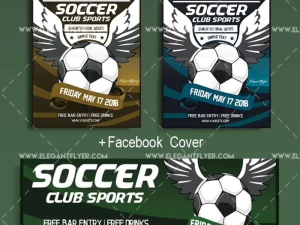 Illustrated Fun Soccer Sports Flyer Template with a Facebook Cover 1