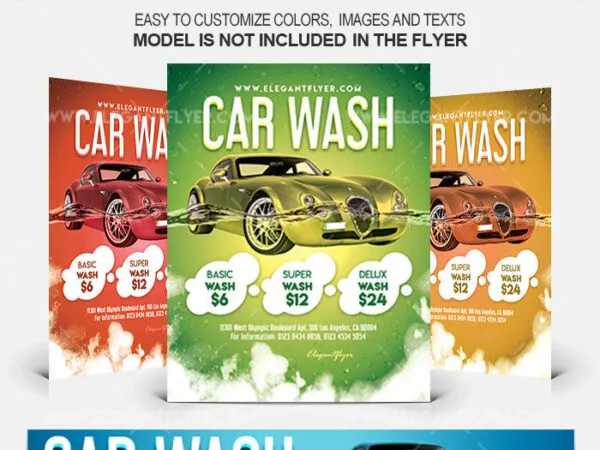 Illustrated Futuristic Car Wash Flyers Along with Facebook Cover Templates 1