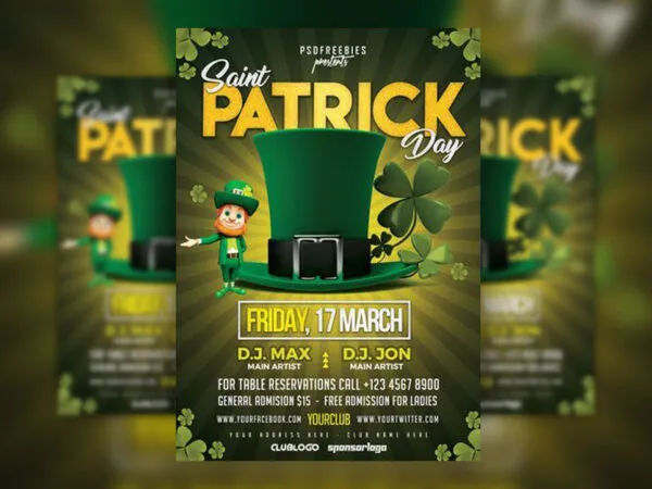 Illustrated Green Saint Patricks Day Flyer Template 1
