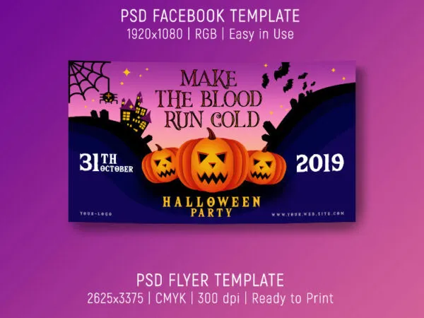 Illustrated Halloween Party Facebook Cover and Flyer Templates 1