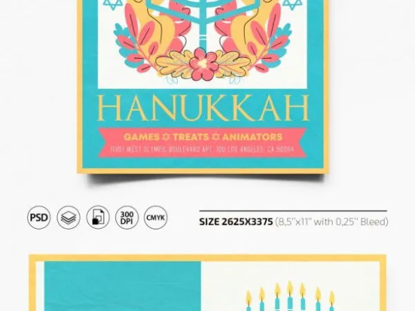 Illustrated Hanukkah Flyer and Facebook Cover Template 1