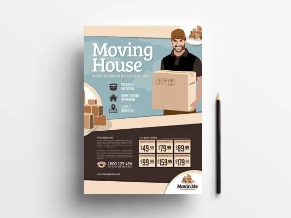 Illustrated Home Moving Poster Template in Cream Color Theme 1