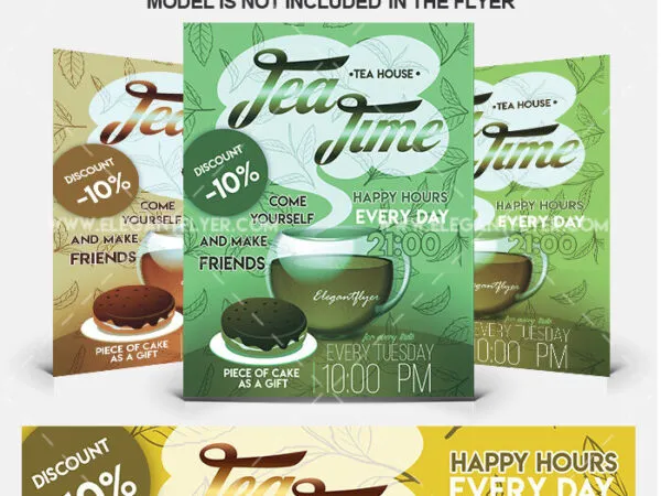 Illustrated Leafy Tea Party Flyer Along with Facebook Cover Templates 1