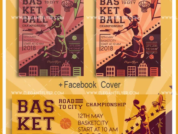 Illustrated Lines Basketball Flyer Template and Facebook Cover 1