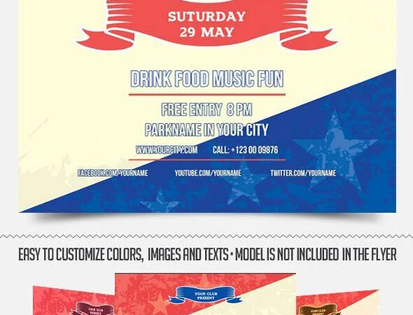 Illustrated Memorial Day Flyer and Facebook Cover Template 1