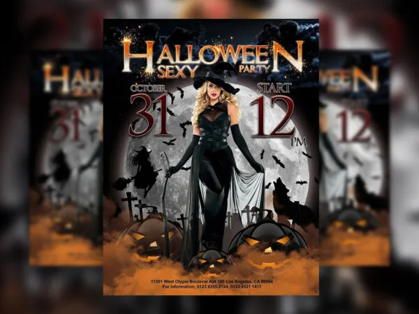 Illustrated Modern Halloween Party Flyer and Facebook Cover Template 1