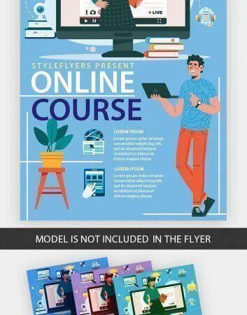Illustrated Modern Online Course Flyer Template 1