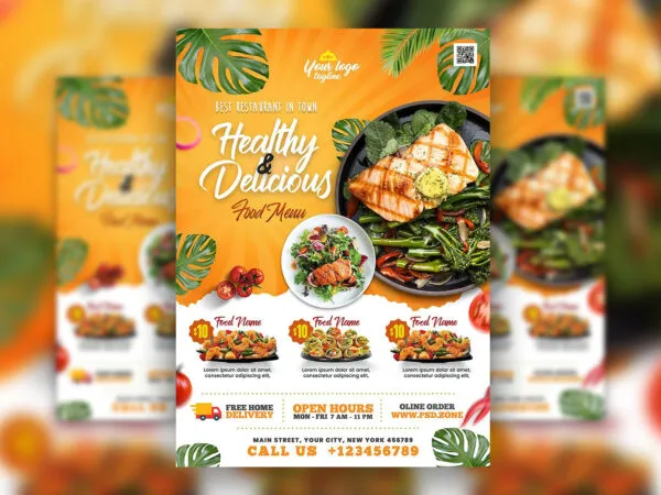 Illustrated Modern Restaurant Food Promotion Flyer Template 1