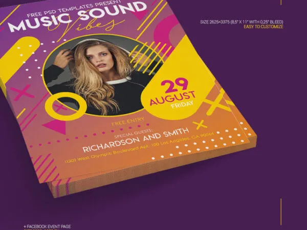 Illustrated Music Sound Vibes Flyer with a Facebook Cover Template 1