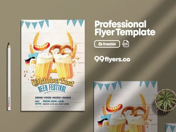 Illustrated Oktoberfest Beer Festival Flyer Template 1